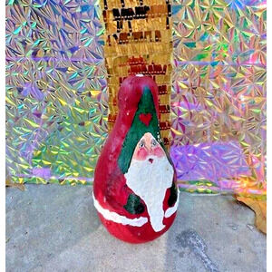 Vintage Santa Claus Large Gourd Squash Christmas Hand Painted Folk Art 5.5"x3"